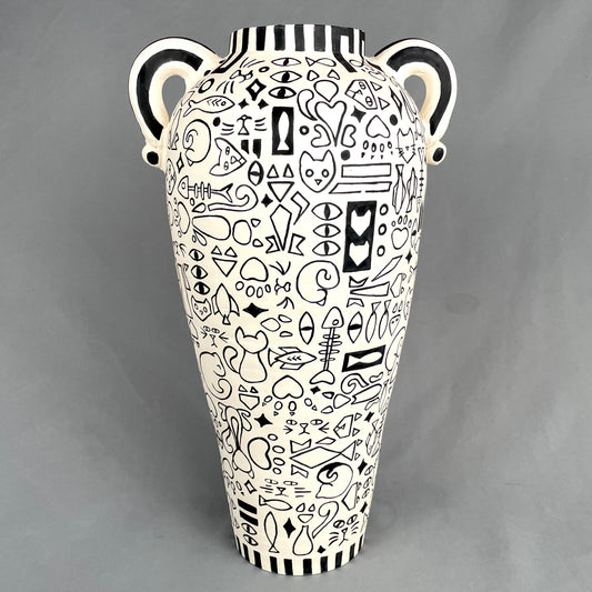 Magnificent Tall Cat-hieroglyph vessel