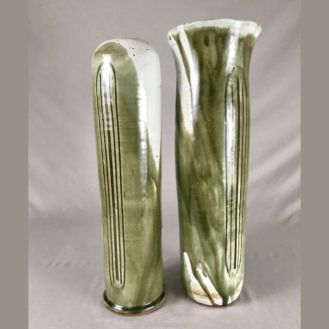 Tall Green/White Vase with Narrow Rim