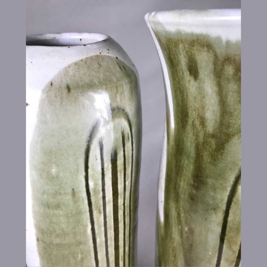 Tall Green/White Vase with Wide Rim