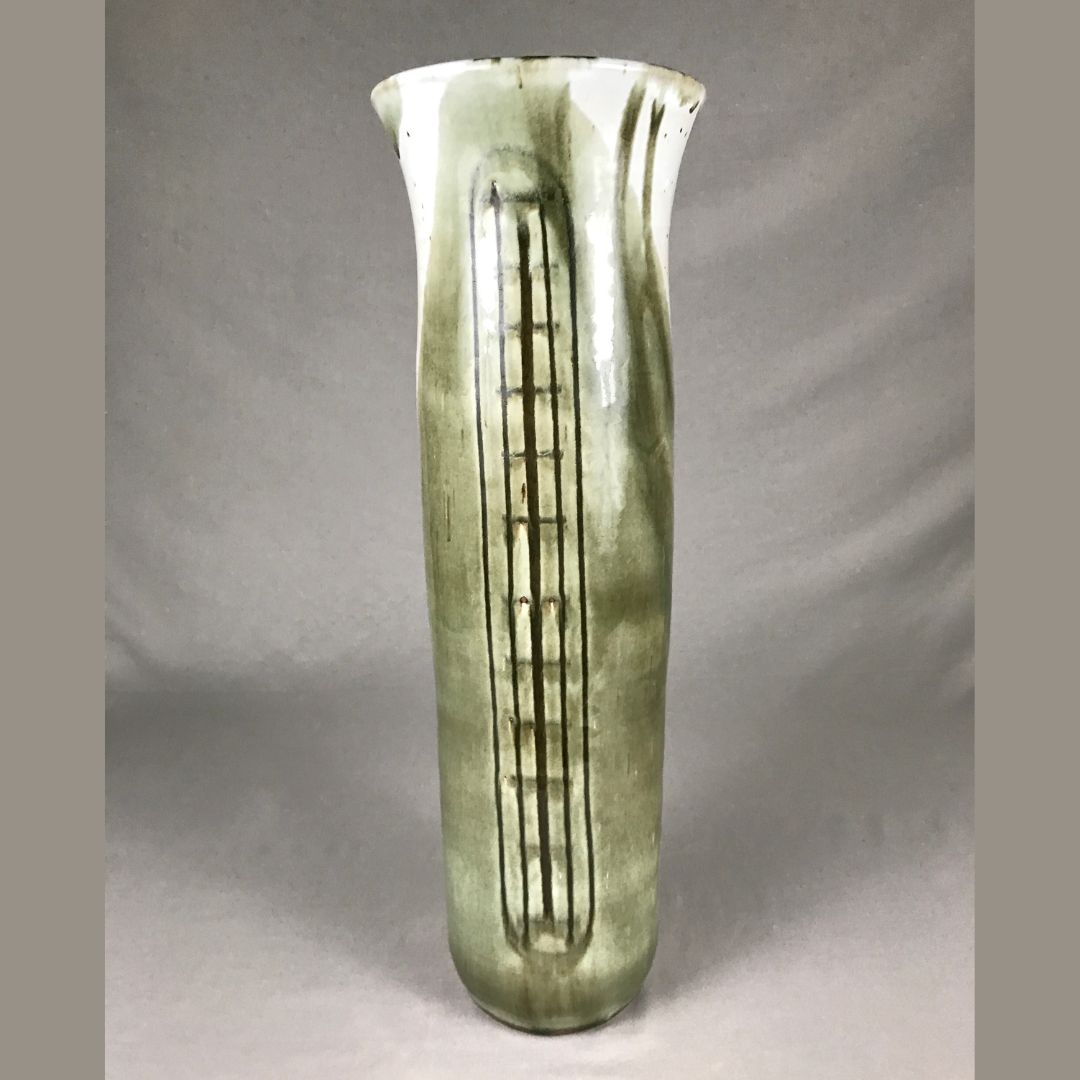 Tall Green/White Vase with Wide Rim