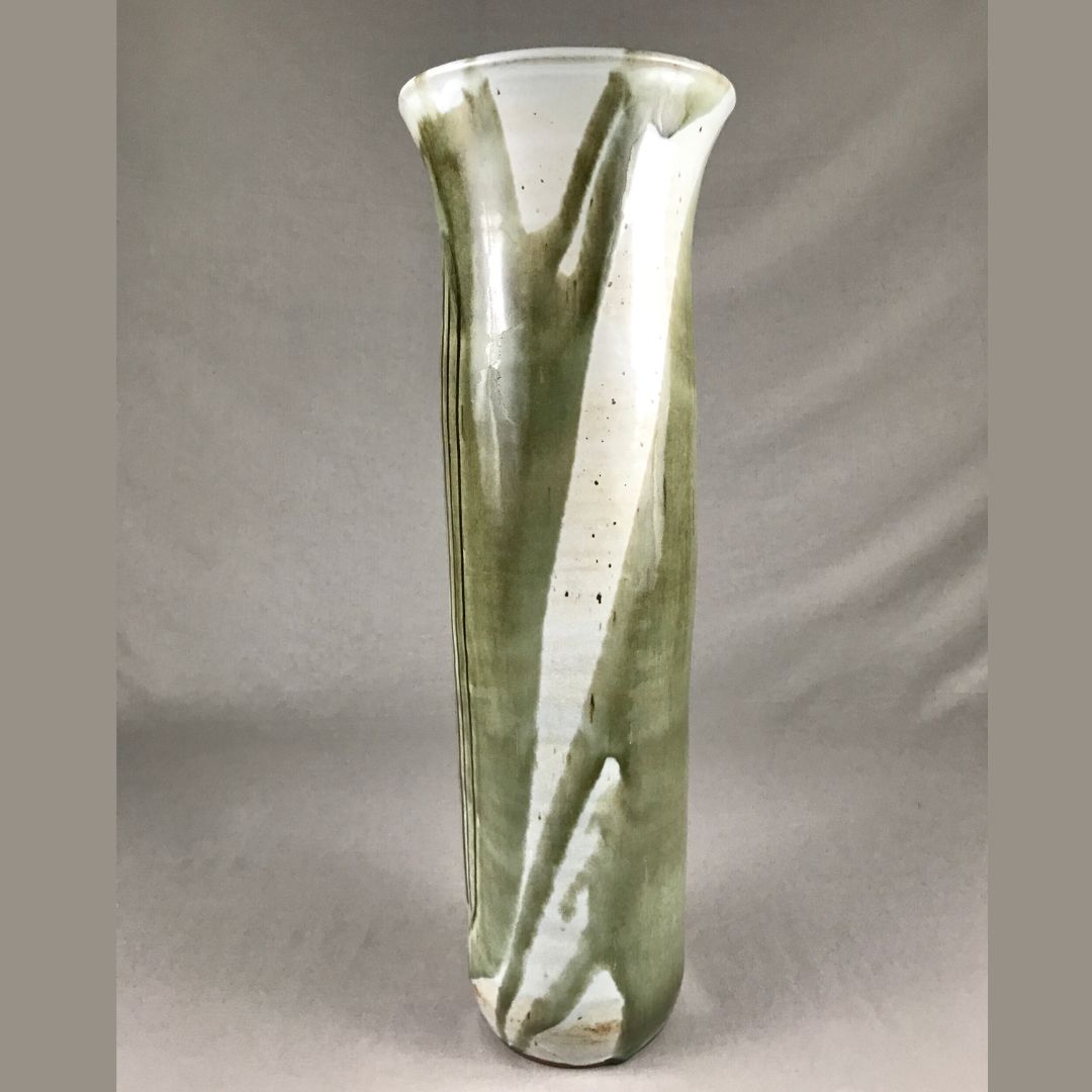 Tall Green/White Vase with Wide Rim