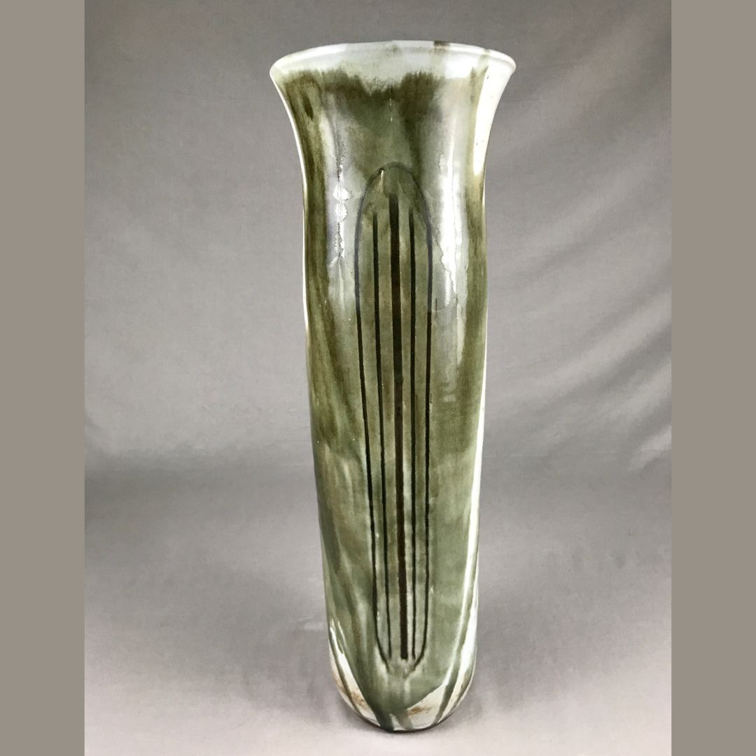 Tall Green/White Vase with Wide Rim