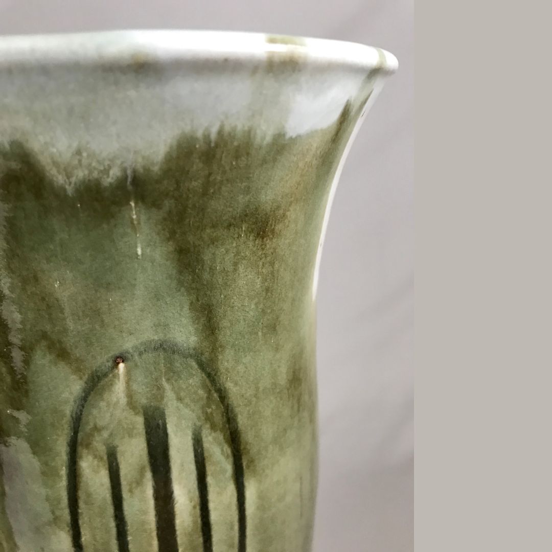 Tall Green/White Vase with Wide Rim