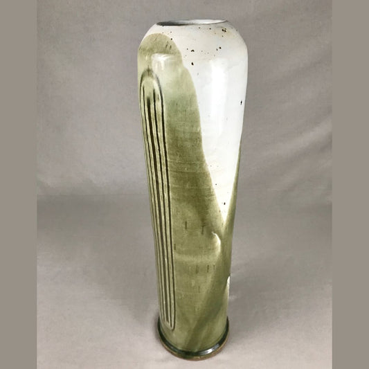 Tall Green/White Vase with Narrow Rim